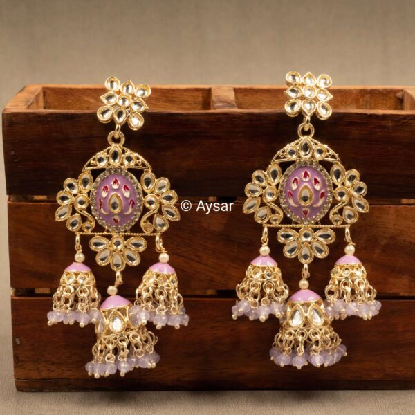 Meenakari jhumka triple light purple pinkish