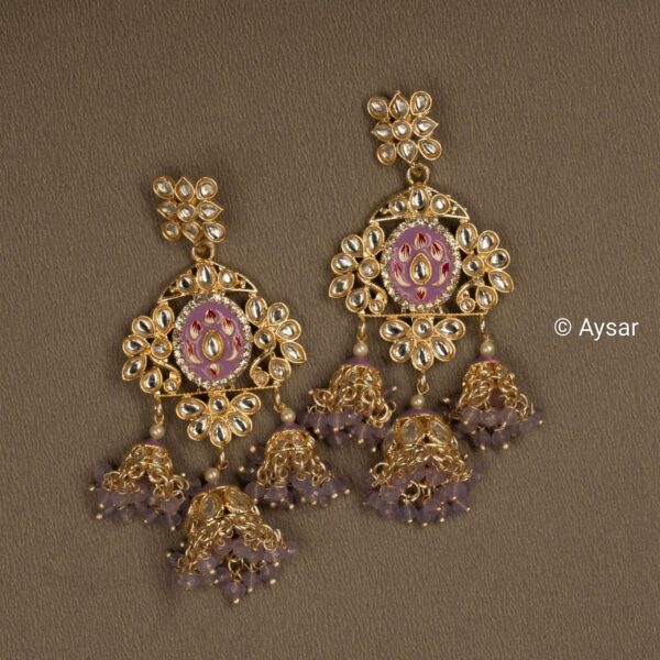 Meenakari jhumka triple light purple pinkish - Image 3