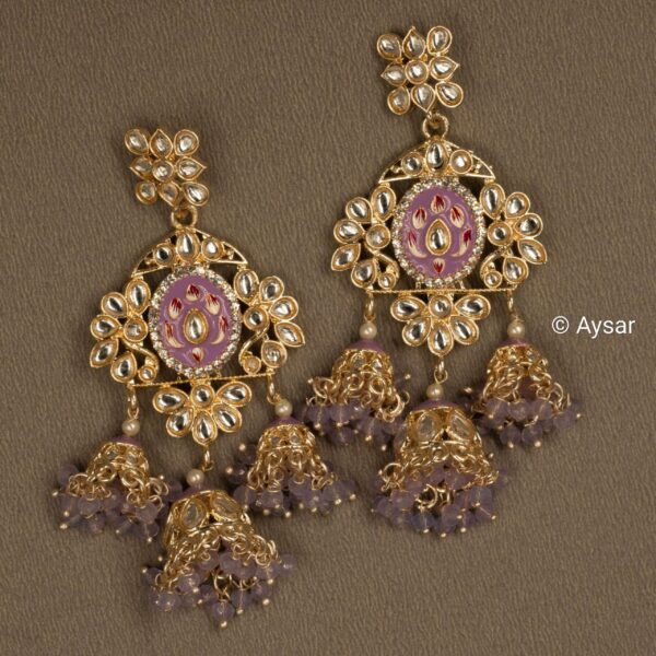 Meenakari jhumka triple light purple pinkish - Image 2