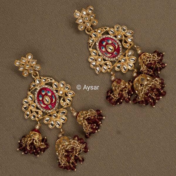 Meenakari jhumka triple jhumkis garnet - Image 2