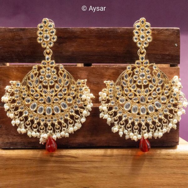 pachi kundan earrings maroon red - Image 2