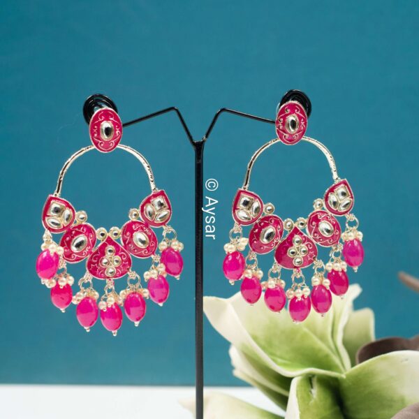 Meenakari kundan Bali earrings pink