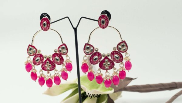 Meenakari kundan Bali earrings pink - Image 2