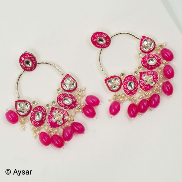 Meenakari kundan Bali earrings pink - Image 3