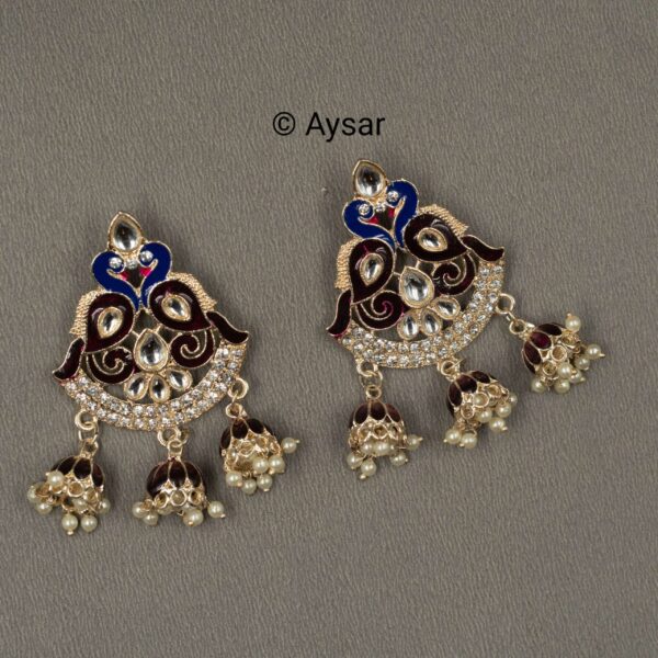 peacock earrings meenakari jhumkas brown and royal blue