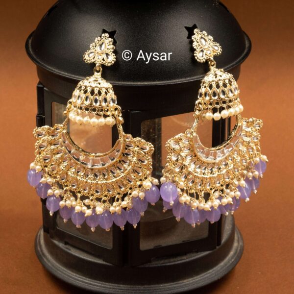 pachi kundan jhumka purple light