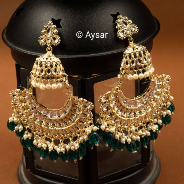 pachi kundan jhumka Bali Dark green