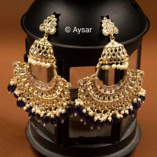 pachi kundan jhumka Bali dark royal blue