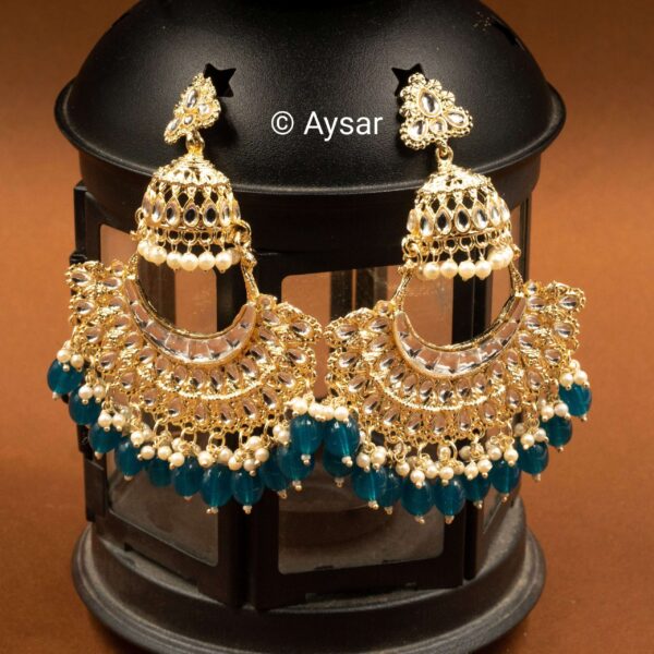 pachi kundan jhumka Bali Teal blue