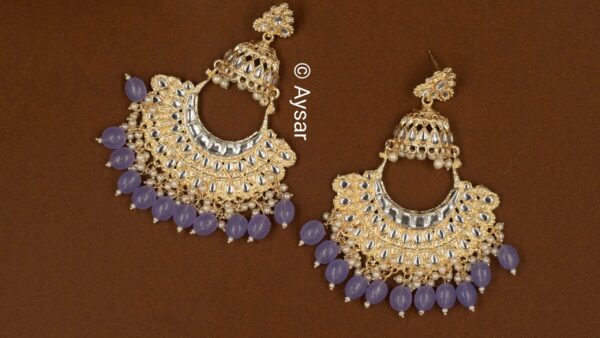 pachi kundan jhumka purple light - Image 2