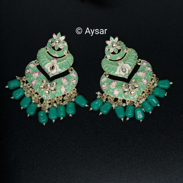 Meenakari  Bali earrings pastel green - Image 2