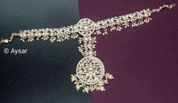 pachi kundan tikka with pearls Sheeshpool,mathapatti,head jewellery - Image 4