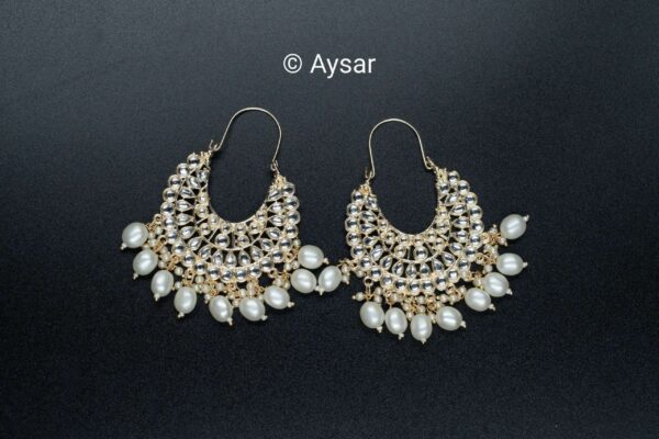 kundan with pearls Bali earrings chandbali - Image 3