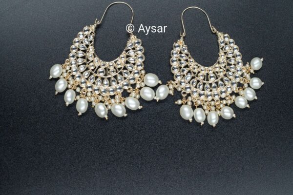 kundan with pearls Bali earrings chandbali - Image 2