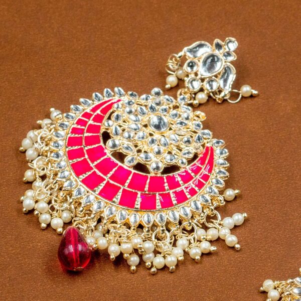 Meenakari pachi kundan Chand bali earrings Dark red - Image 3