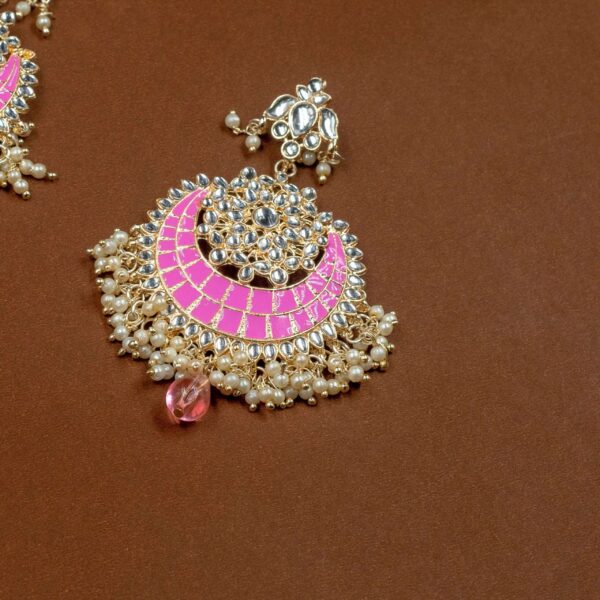 Meenakari pachi kundan Chand bali earrings pastel pink - Image 3