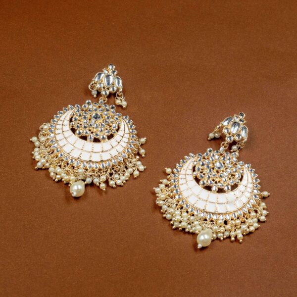 Meenakari pachi kundan Chand bali earrings white - Image 2