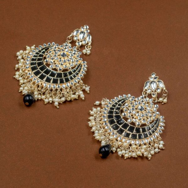 Meenakari pachi kundan Chandbali earrings black.. - Image 3