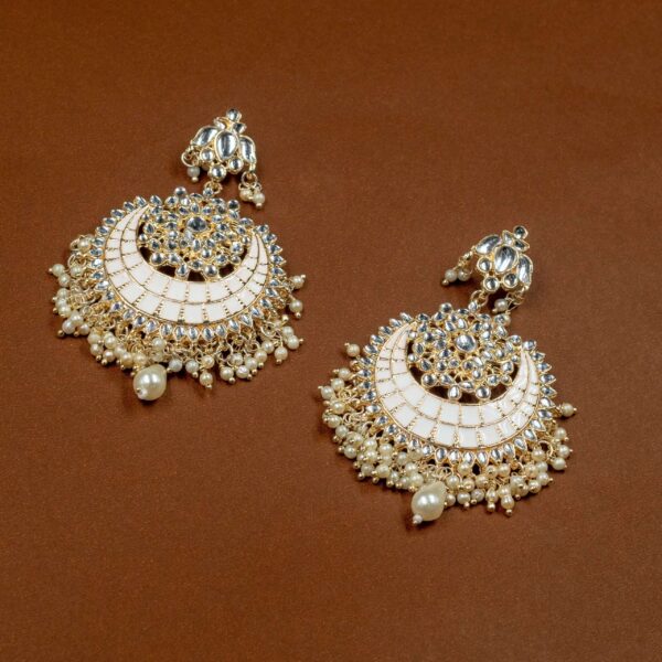 Meenakari pachi kundan Chand bali earrings white - Image 3