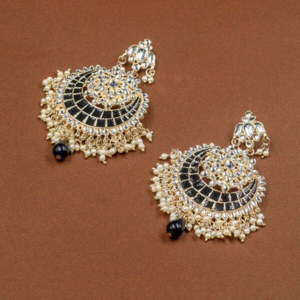 Meenakari pachi kundan Chandbali earrings black.. - Image 2