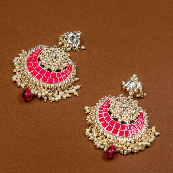 Meenakari pachi kundan Chand bali earrings Dark red - Image 2