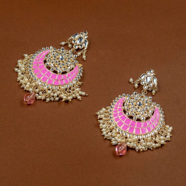 Meenakari pachi kundan Chand bali earrings pastel pink - Image 2