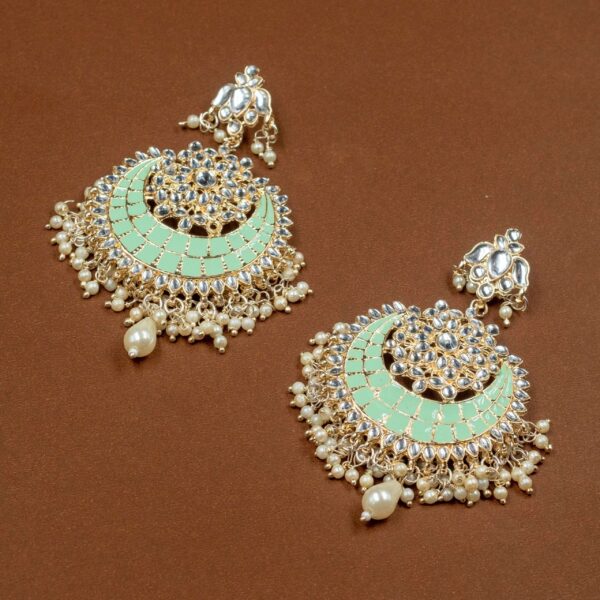 Meenakari pachi kundan Chand bali earrings Pastel green - Image 2