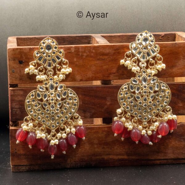 kundan earrings with stones bali style carmine red