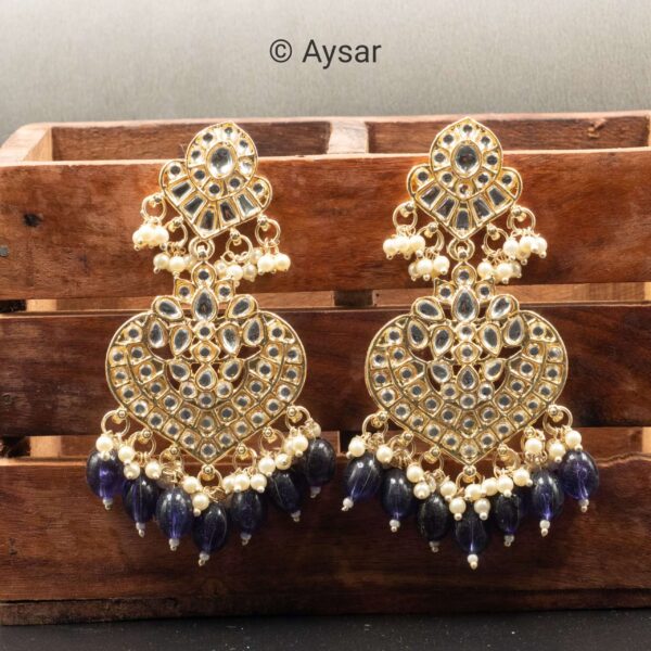 kundan earrings with stones bali style royal blue - Image 2