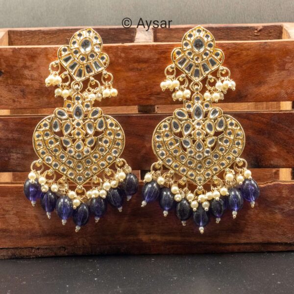 kundan earrings with stones bali style royal blue