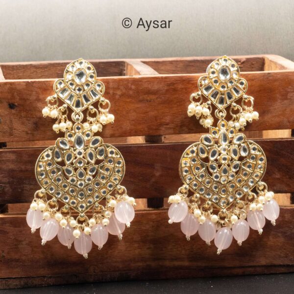 kundan earrings with stones bali style baby pink