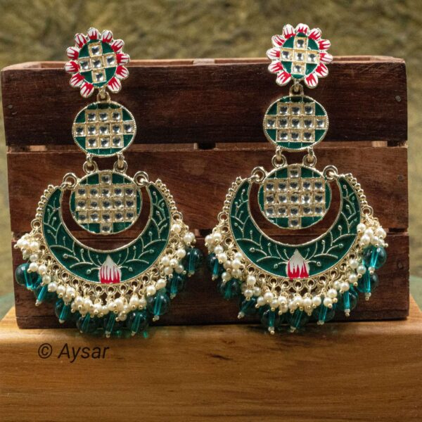 Chandbali earrings meenakari print green