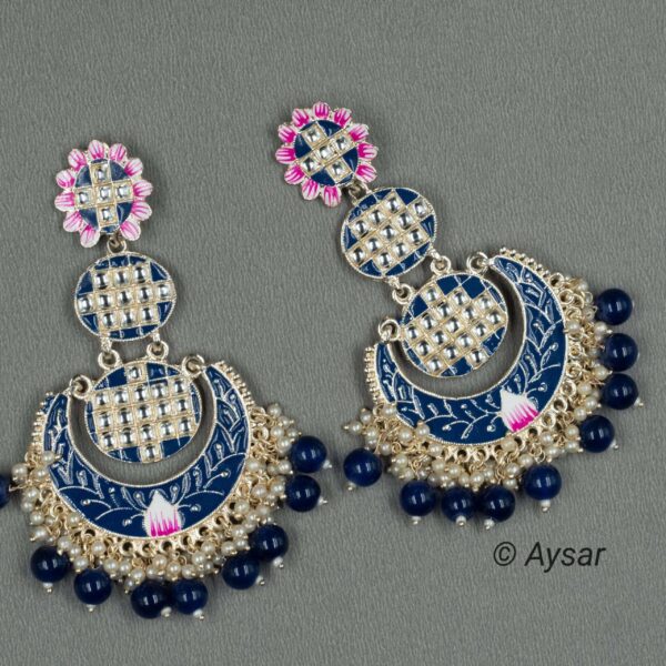 Chandbali earrings meenakari print royal Blue