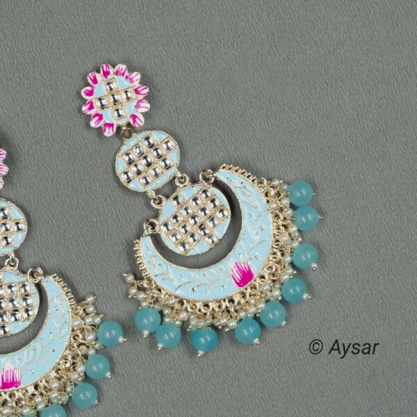 Chandbali earrings meenakari print Skyblue - Image 3