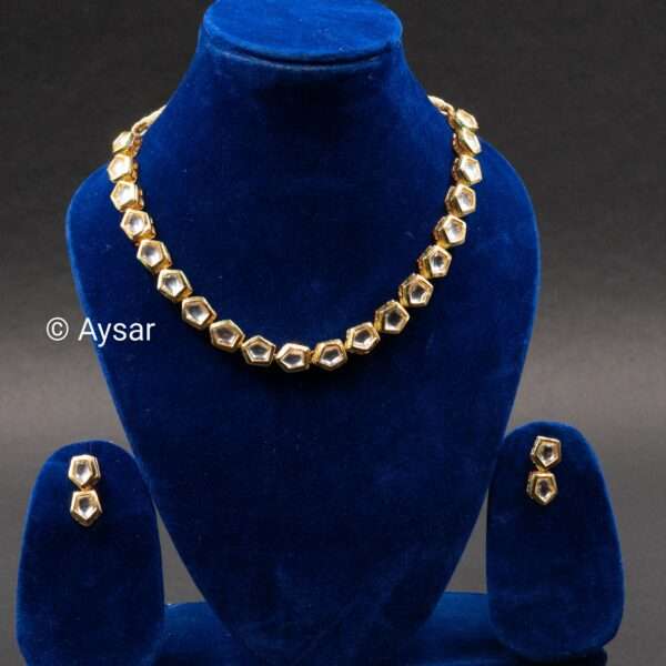 single layer kundan choker set with earrings simple style - Image 2