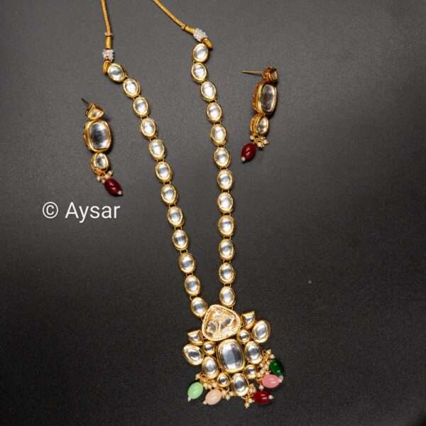 kundan long haar with multicolour Tanjore beads with earrings with back Meena work