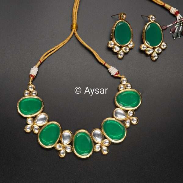 kundan choker with earrings dark green - Image 2