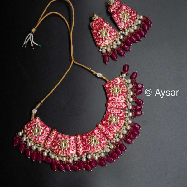 Meenakari hand-painted bridal choker set dark red colour