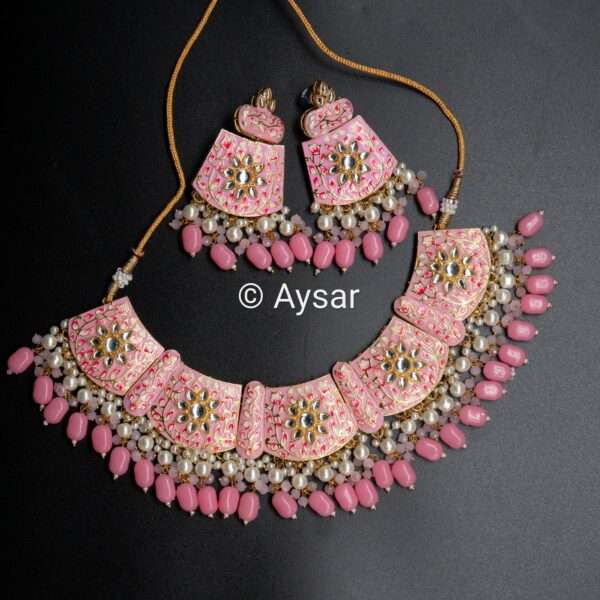 Meenakari hand-painted bridal choker set pastel pink