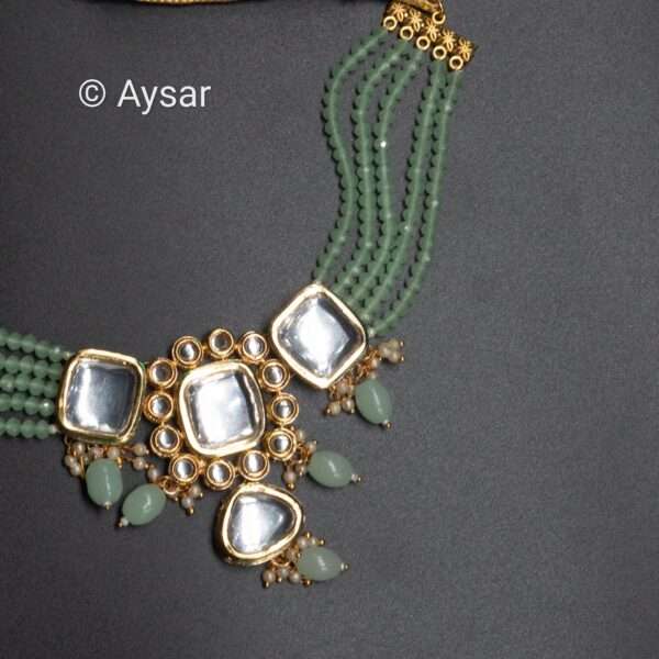 Kundan choker set pastel green gold pleated with earrings