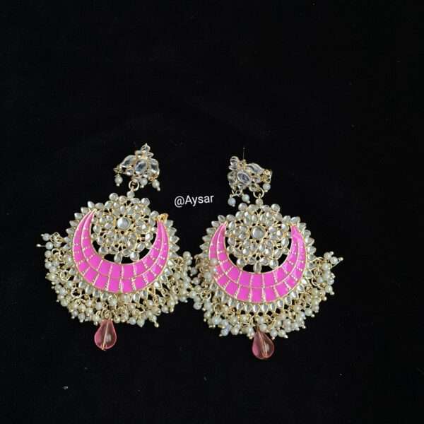 Meenakari pachi kundan Chand bali earrings pastel pink