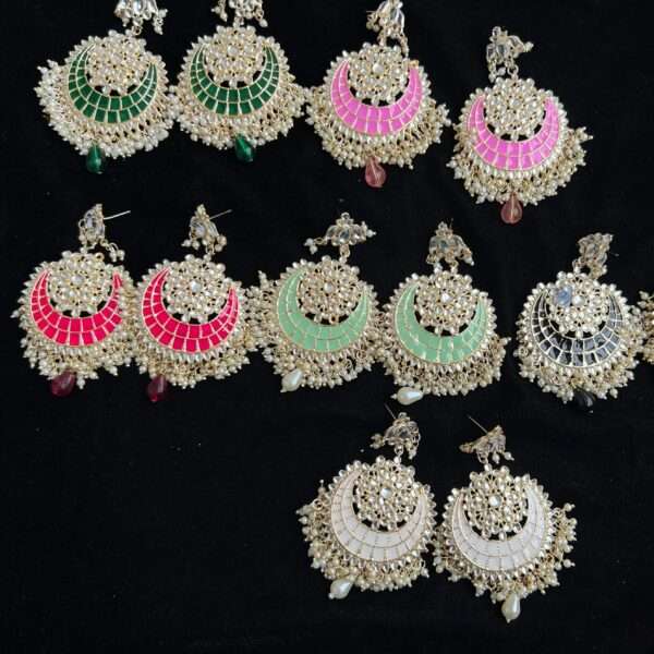 Meenakari pachi kundan Chand bali earrings Dark red - Image 4