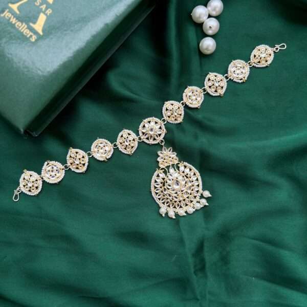 white Sheeshpool,mathapatti,head jewellery with pearls