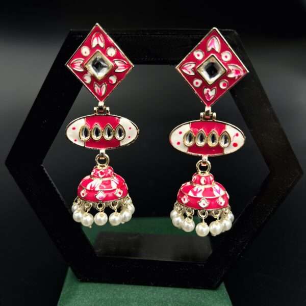 Long jhumka earrings with pearls - Image 2