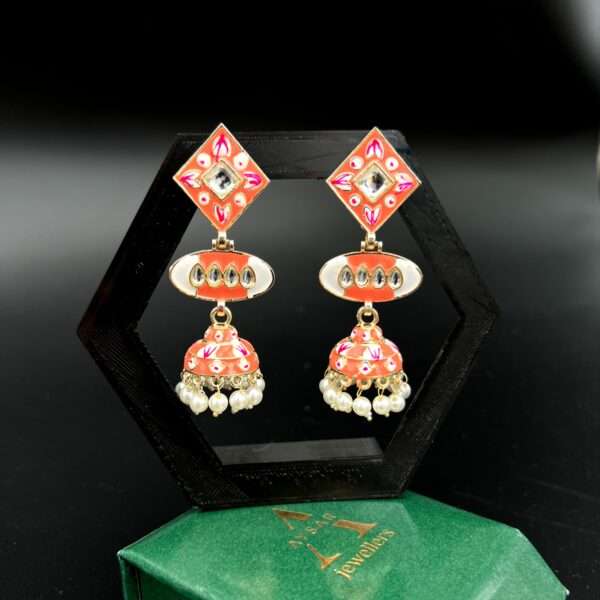 Long jhumka earrings with pearls - Image 2