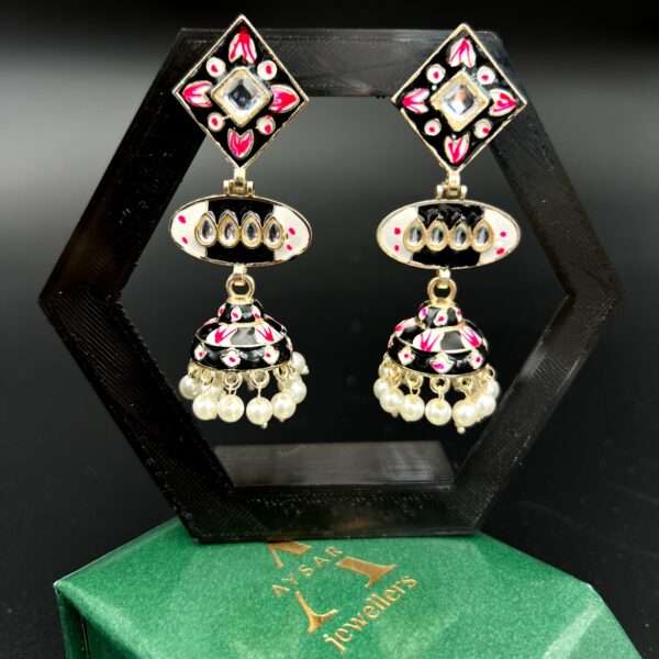 Long jhumka earrings with pearls - Image 2