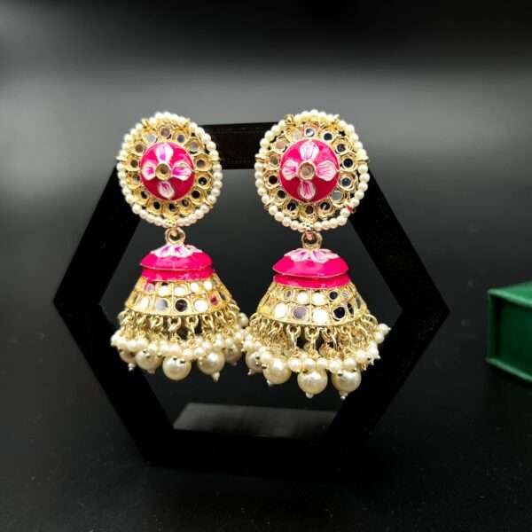 jumbo jhumka with pearls beads mirror stone - Image 2