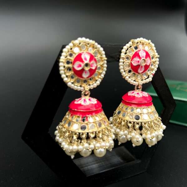 jumbo jhumka with pearls beads mirror stone