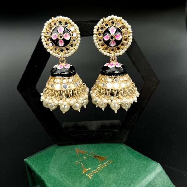 jumbo jhumka with pearls beads mirror stone