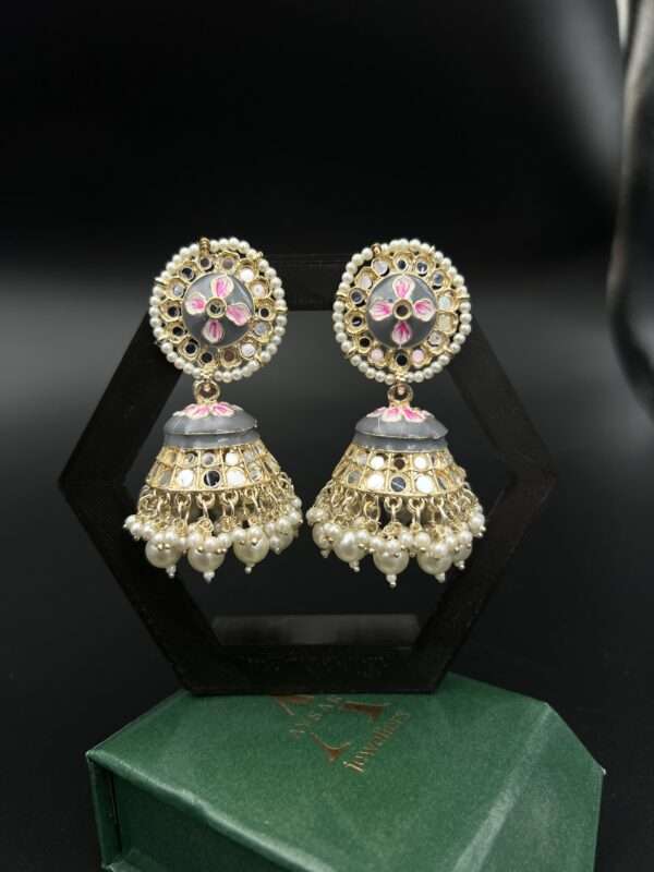 jumbo jhumka with pearls beads mirror stone